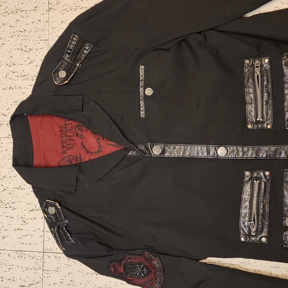 Affliction Button Down Embroidered Faux Leather Jacket With T Shirt - Picture 5 of 14